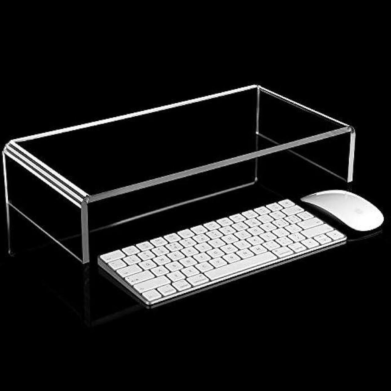 Alt view image 4 of 7 - 2 Pieces Clear Acrylic Computer Monitor Stand Holder Acrylic Stand Computer Stand Desktop Monitor Riser Stands for Home Office Business Laptop Screen TV Monitor, Wireless Keyboard Storage