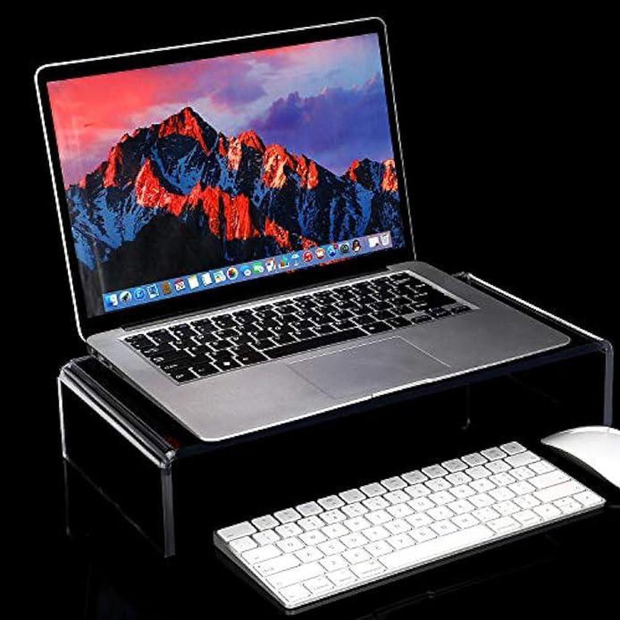 Alt view image 5 of 7 - 2 Pieces Clear Acrylic Computer Monitor Stand Holder Acrylic Stand Computer Stand Desktop Monitor Riser Stands for Home Office Business Laptop Screen TV Monitor, Wireless Keyboard Storage