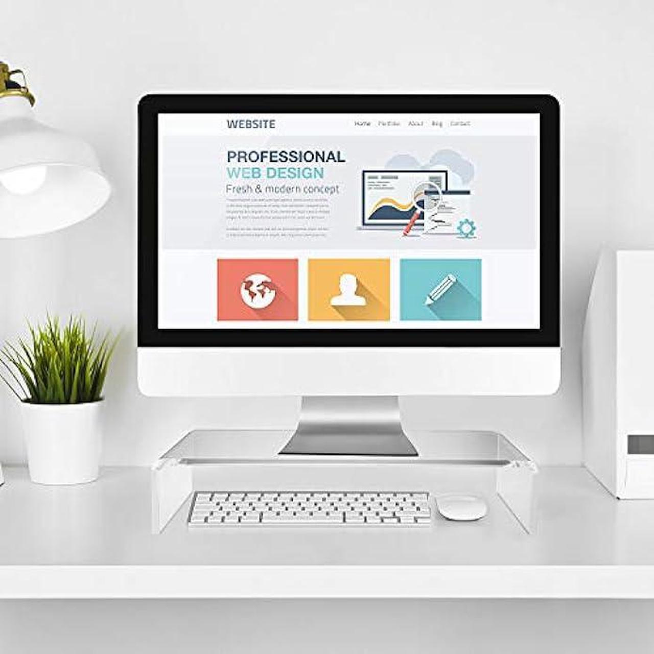 Alt view image 6 of 7 - 2 Pieces Clear Acrylic Computer Monitor Stand Holder Acrylic Stand Computer Stand Desktop Monitor Riser Stands for Home Office Business Laptop Screen TV Monitor, Wireless Keyboard Storage