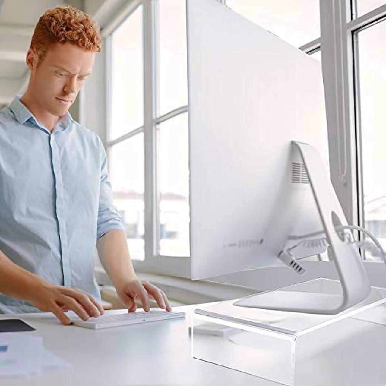 Alt view image 7 of 7 - 2 Pieces Clear Acrylic Computer Monitor Stand Holder Acrylic Stand Computer Stand Desktop Monitor Riser Stands for Home Office Business Laptop Screen TV Monitor, Wireless Keyboard Storage