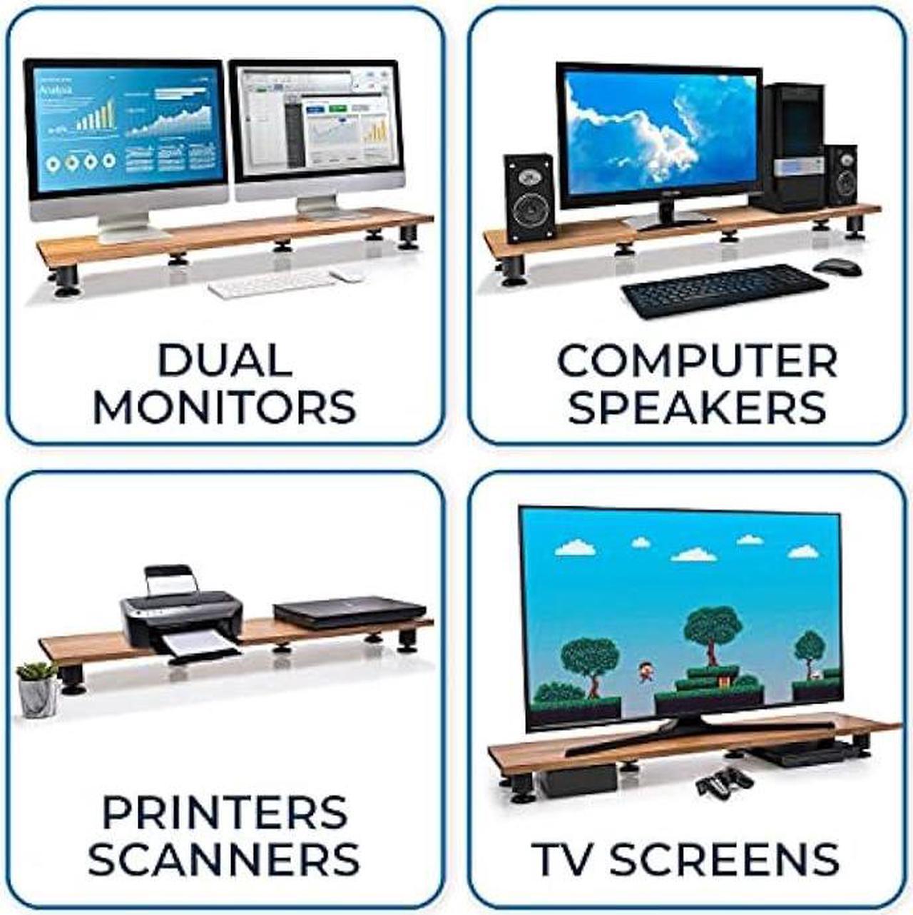 Alt view image 2 of 7 - Nordik Large Dual Monitor Riser for 2 - Premium Handmade Hardwood Acacia Computer - Laptop TV Stand with Storage for Desk Accessories - Organizer Television