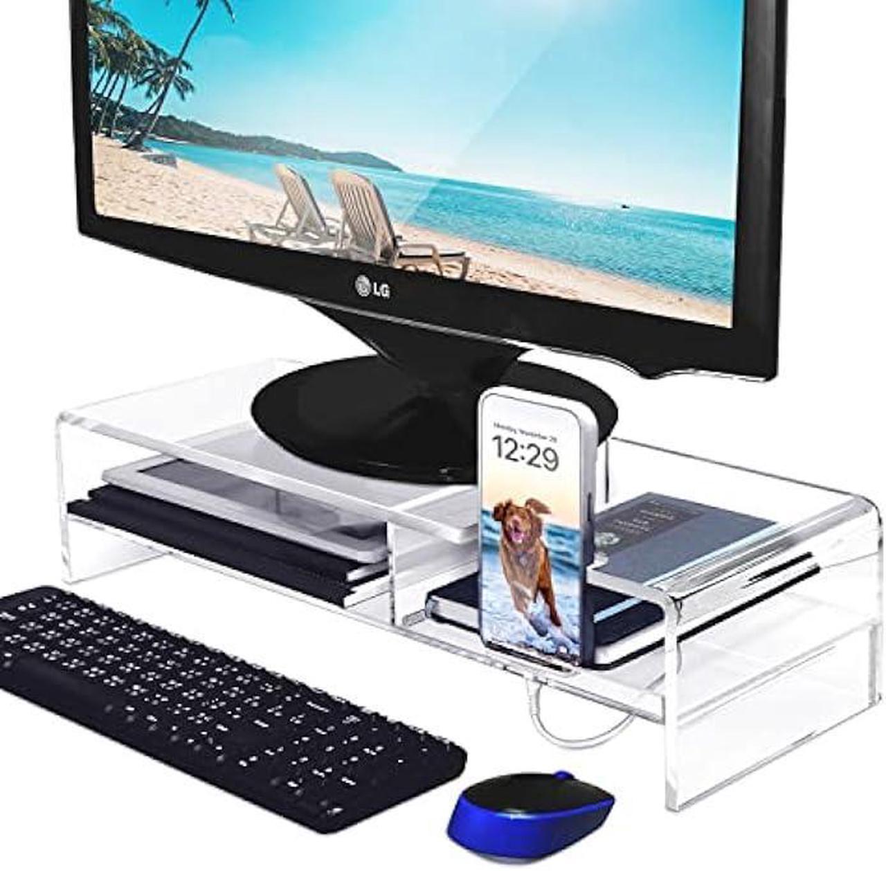 Main image of Ikee Design Premium Acrylic Monitor Stand, Monitor Riser/Computer Stand for Home Office Business w/Sturdy Platform, PC Desk Stand for Keyboard Storage, 20 W x 7.5 D x 4.8 H, Clear