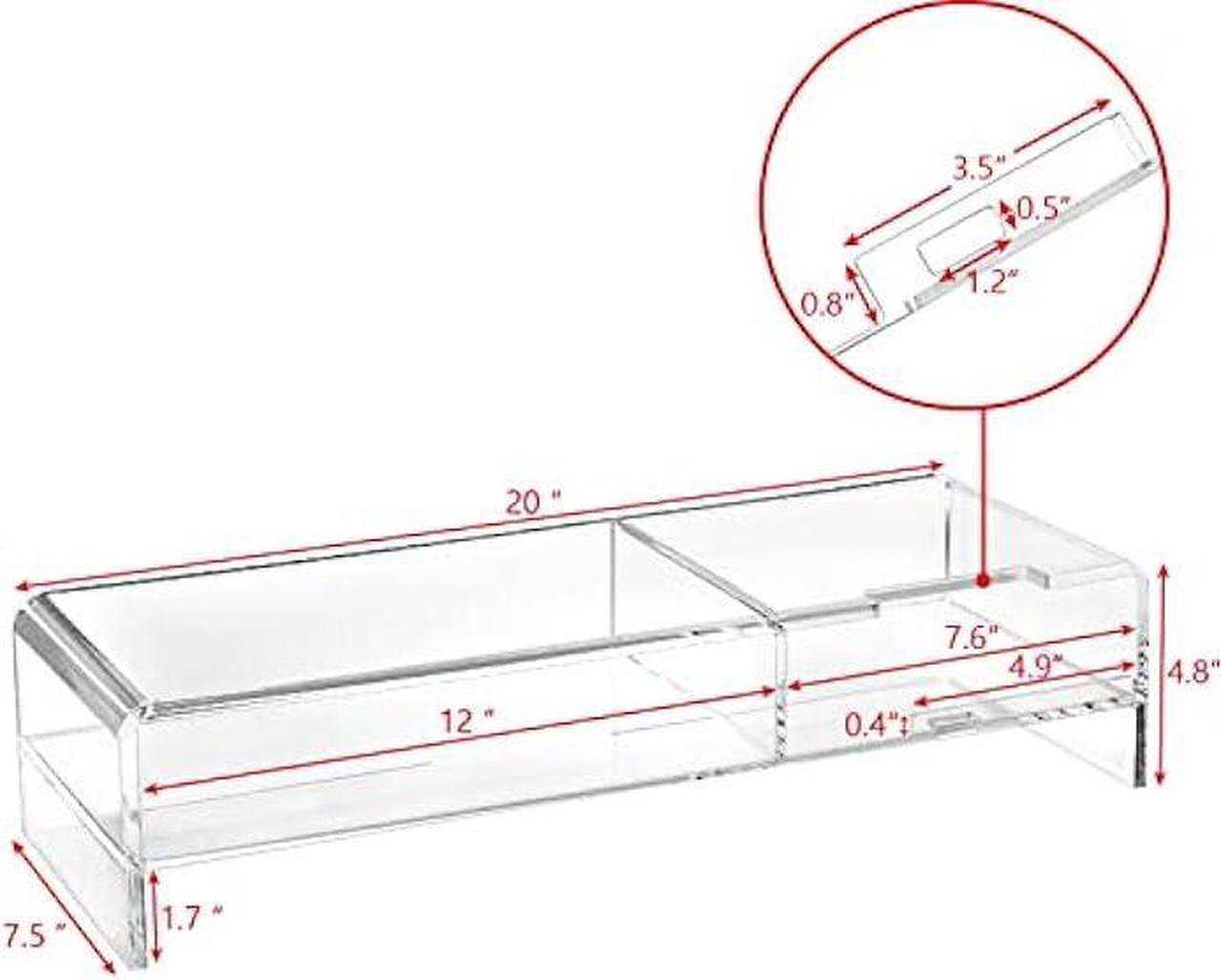 Alt view image 2 of 6 - Ikee Design Premium Acrylic Monitor Stand, Monitor Riser/Computer Stand for Home Office Business w/Sturdy Platform, PC Desk Stand for Keyboard Storage, 20 W x 7.5 D x 4.8 H, Clear
