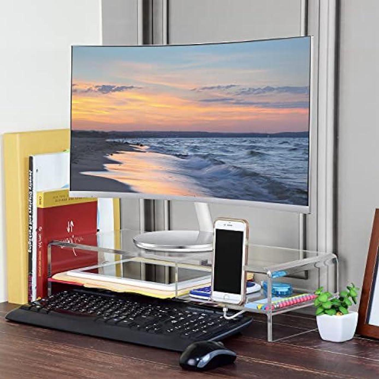 Alt view image 5 of 6 - Ikee Design Premium Acrylic Monitor Stand, Monitor Riser/Computer Stand for Home Office Business w/Sturdy Platform, PC Desk Stand for Keyboard Storage, 20 W x 7.5 D x 4.8 H, Clear