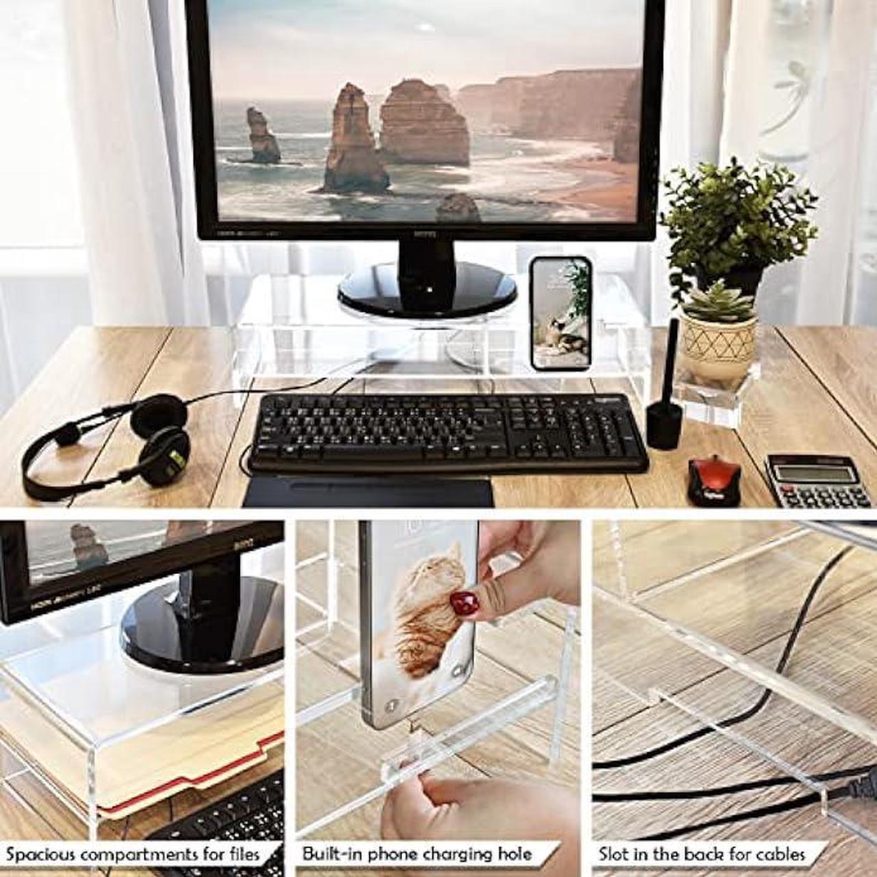 Alt view image 6 of 6 - Ikee Design Premium Acrylic Monitor Stand, Monitor Riser/Computer Stand for Home Office Business w/Sturdy Platform, PC Desk Stand for Keyboard Storage, 20 W x 7.5 D x 4.8 H, Clear