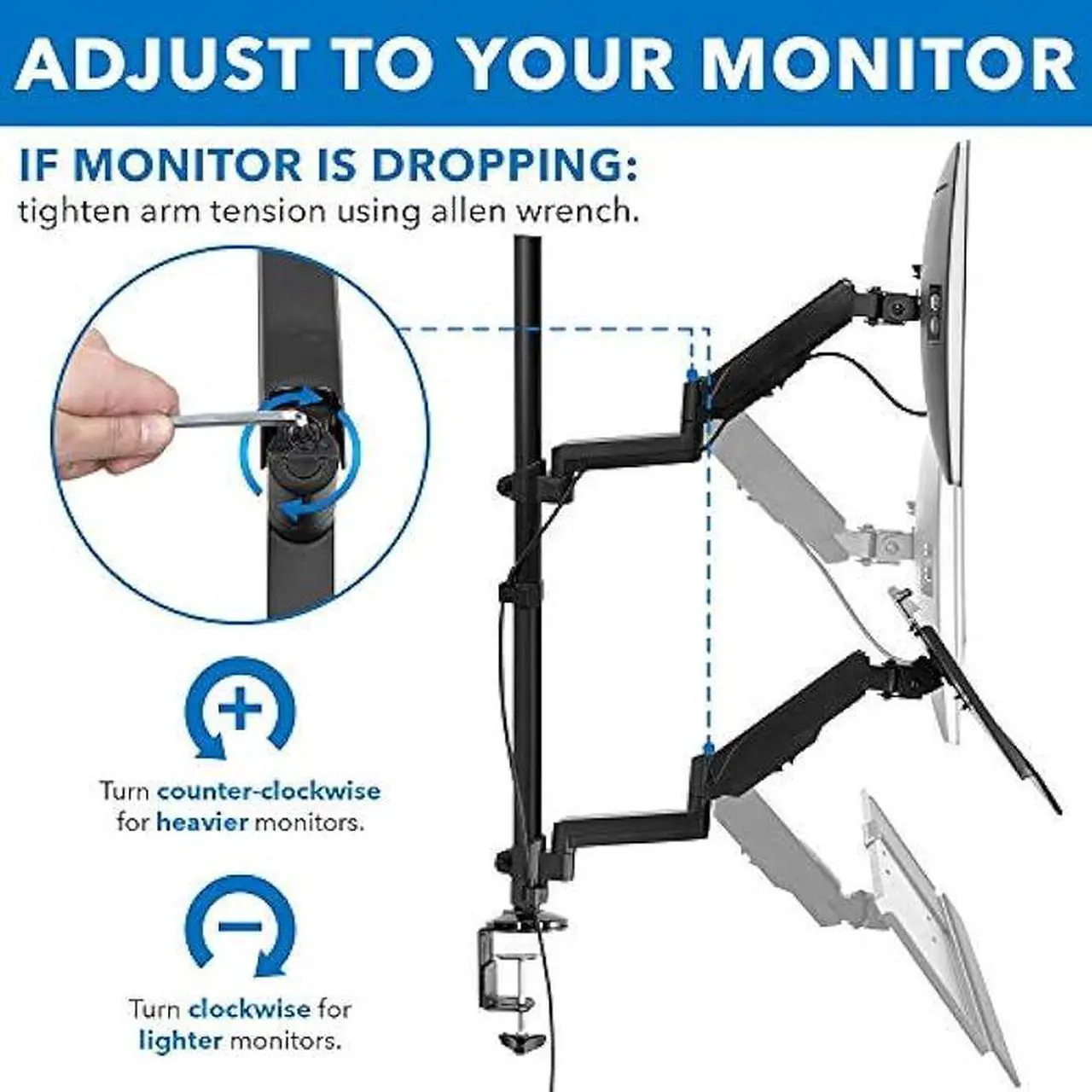 Alt view image 5 of 7 - Mount-It! Sit Stand Monitor Desk Mount [Fits 32 Screens] Height Adjustable, Full-Motion Articulating Arm with Keyboard Tray and Cable Management (Black)