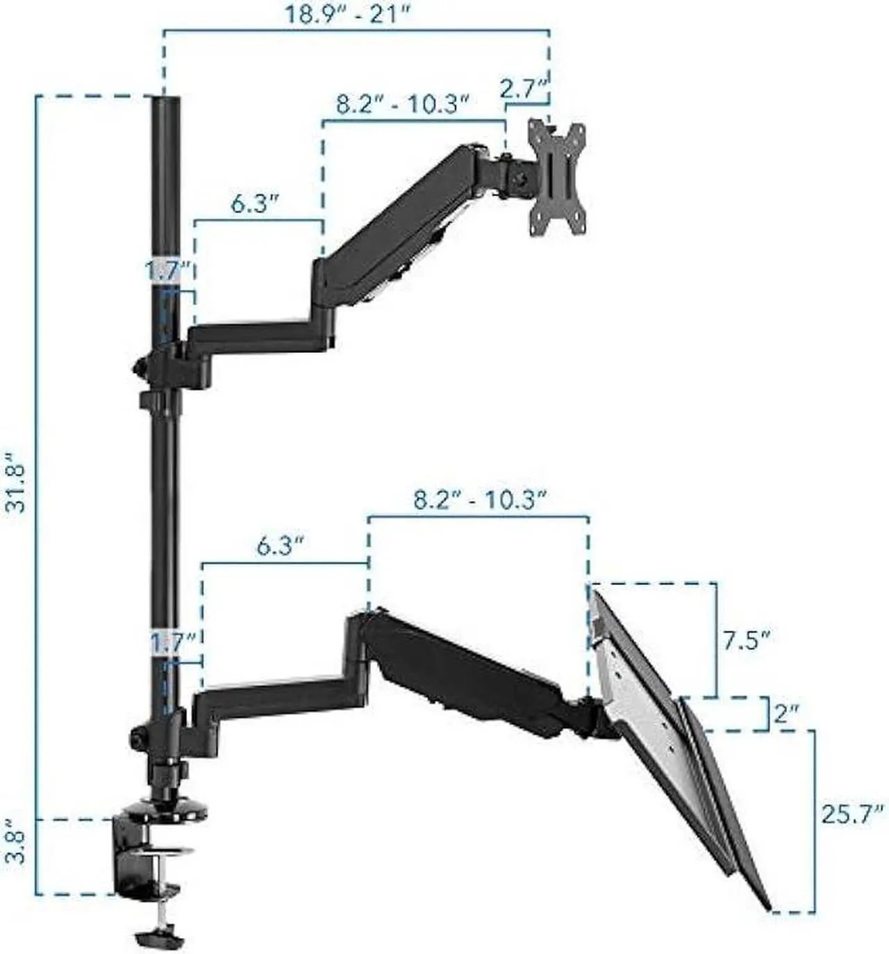 Alt view image 6 of 7 - Mount-It! Sit Stand Monitor Desk Mount [Fits 32 Screens] Height Adjustable, Full-Motion Articulating Arm with Keyboard Tray and Cable Management (Black)