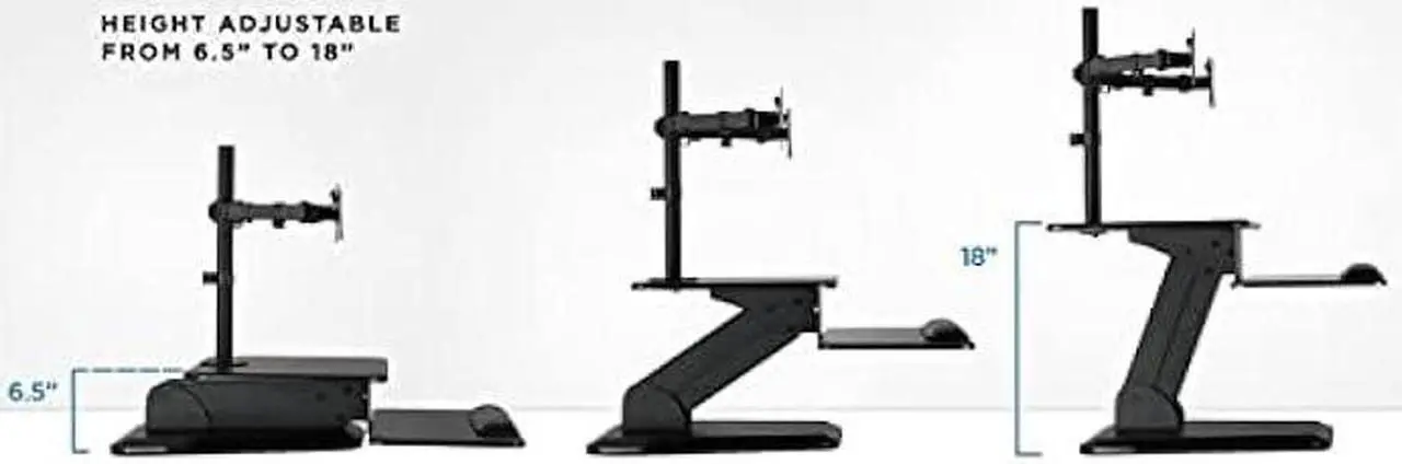 Alt view image 3 of 5 - Mount-It! Sit Stand Workstation Standing Desk Converter with Dual Monitor Mount Combo, Ergonomic Height Adjustable Tabletop Desk, Black
