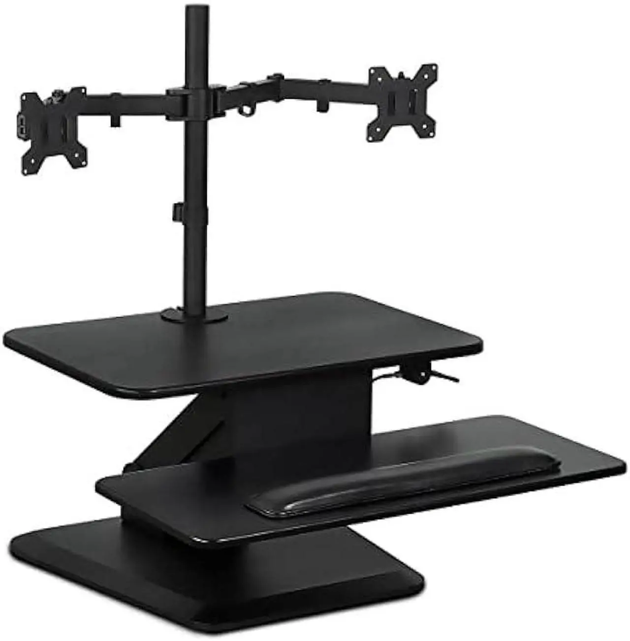 Main image of Mount-It! Sit Stand Workstation Standing Desk Converter with Dual Monitor Mount Combo, Ergonomic Height Adjustable Tabletop Desk, Black