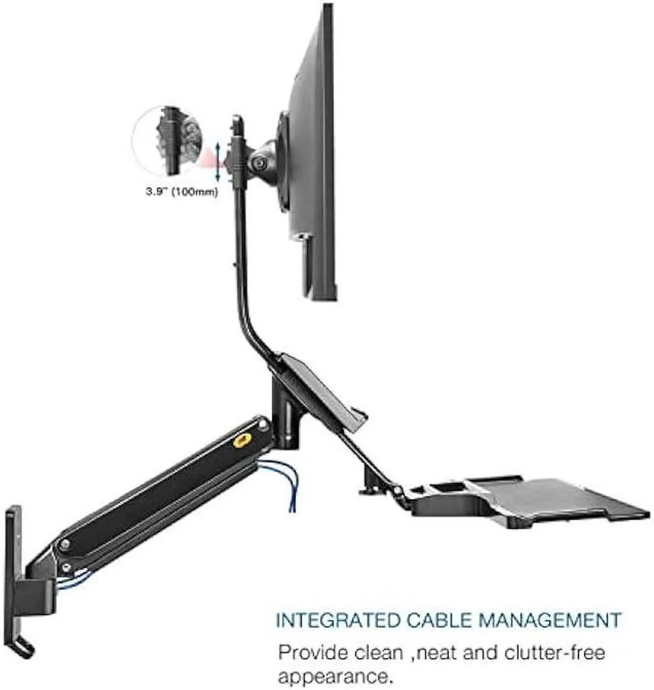 Alt view image 7 of 7 - Sit Stand Workstation Wall Mount Height Adjustable Sit-Stand Converter for 19''-27'' Screens with Keyboard Tray, VESA 75/100, Load Capacity from 4.4-19.8lbs MB32-B