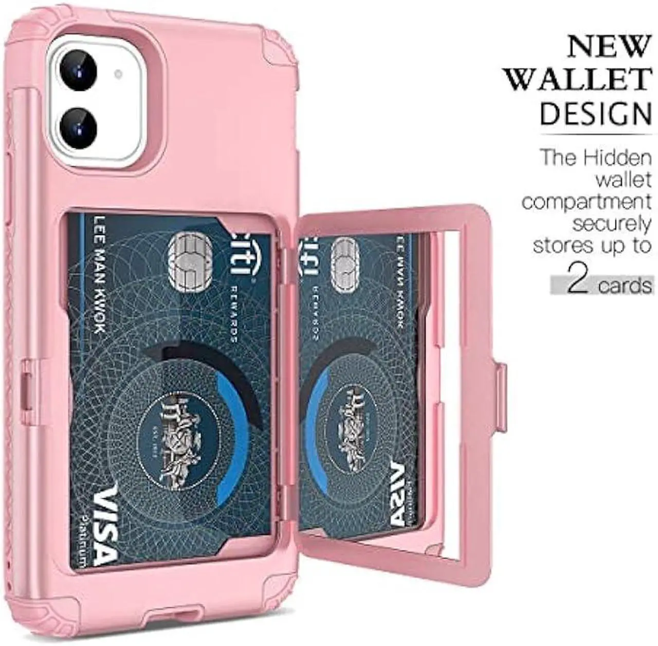 Alt view image 2 of 7 - WeLoveCase iPhone 11 Wallet Case for Women, Men Defender Credit Card Holder Cover with Hidden Mirror Three Layer Shockproof Heavy Duty Protection All-Round Armor Protective Case for iPhone 11 Pink