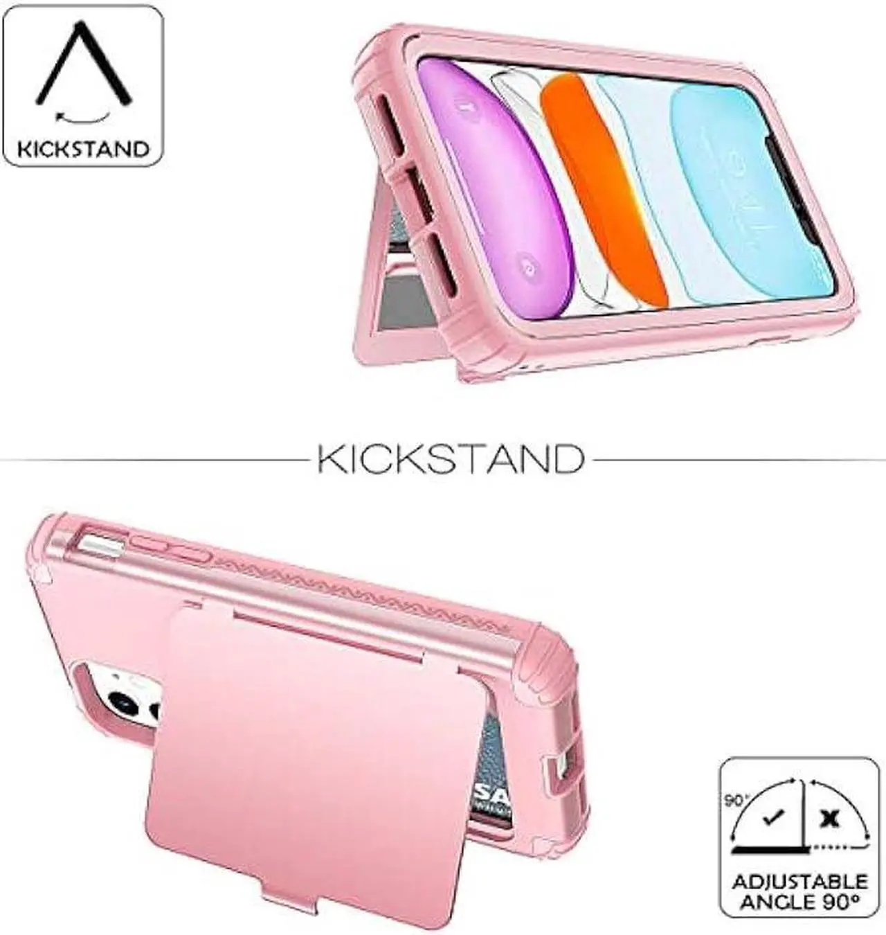 Alt view image 4 of 7 - WeLoveCase iPhone 11 Wallet Case for Women, Men Defender Credit Card Holder Cover with Hidden Mirror Three Layer Shockproof Heavy Duty Protection All-Round Armor Protective Case for iPhone 11 Pink