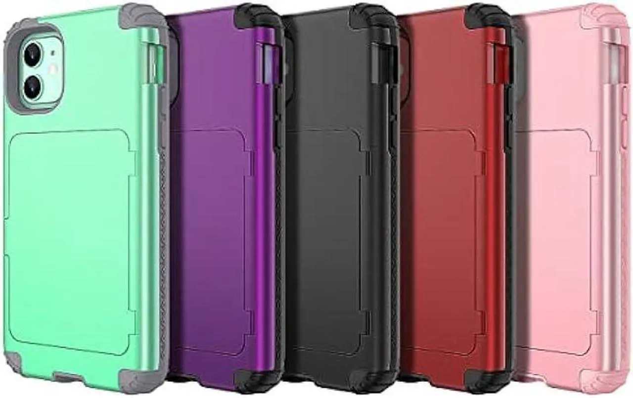 Alt view image 7 of 7 - WeLoveCase iPhone 11 Wallet Case for Women, Men Defender Credit Card Holder Cover with Hidden Mirror Three Layer Shockproof Heavy Duty Protection All-Round Armor Protective Case for iPhone 11 Pink