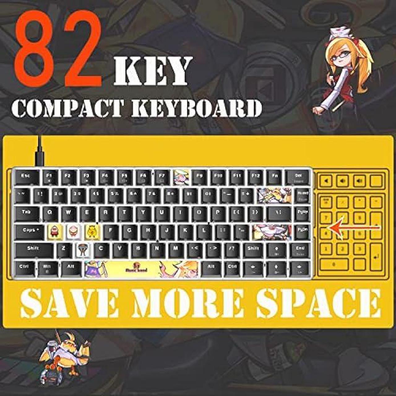 Alt view image 2 of 6 - LexonElec Wired Mechanical Gaming Keyboard Hot-Swappable Compact 82 Keys,9 Dye Sublimation Keycaps,White Backlit,Detachable Type-C,Ergonomic for Windows PC Gamers(Red Switch,Black)