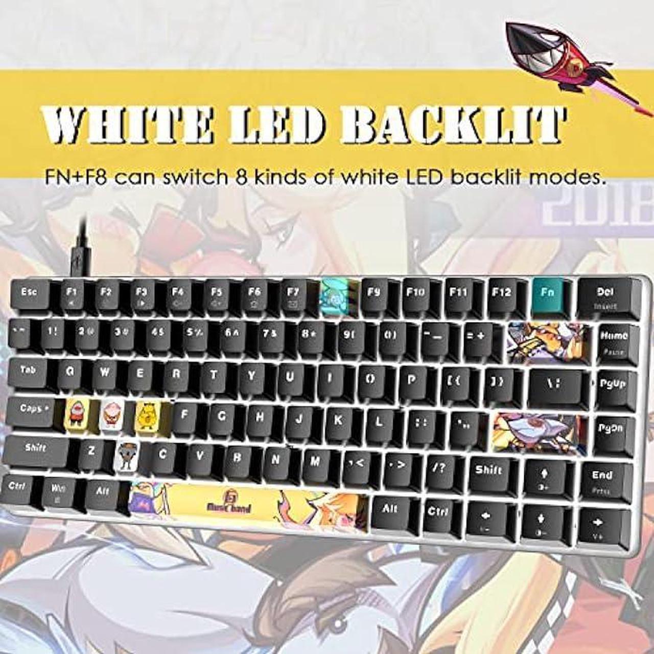 Alt view image 3 of 6 - LexonElec Wired Mechanical Gaming Keyboard Hot-Swappable Compact 82 Keys,9 Dye Sublimation Keycaps,White Backlit,Detachable Type-C,Ergonomic for Windows PC Gamers(Red Switch,Black)