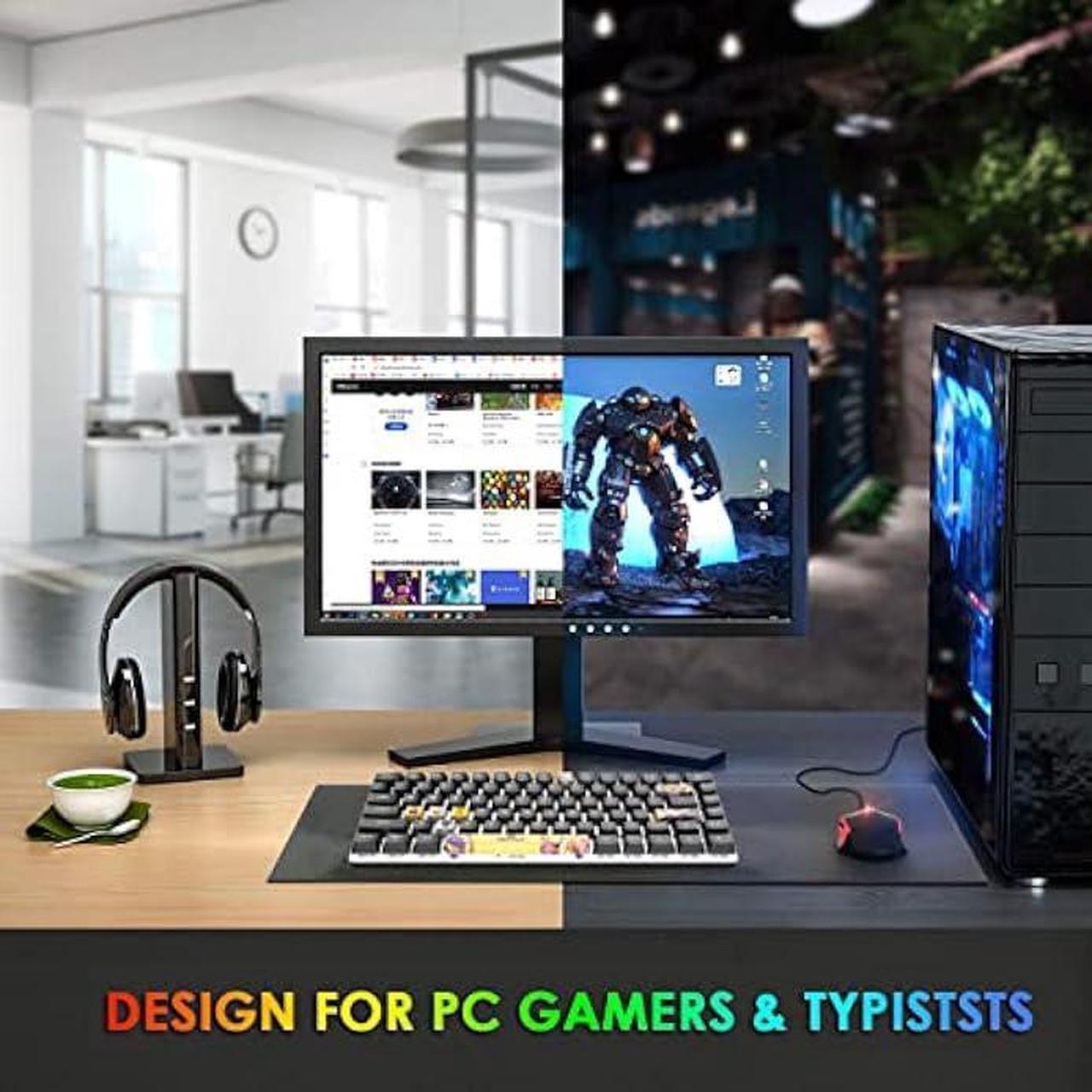 Alt view image 5 of 6 - LexonElec Wired Mechanical Gaming Keyboard Hot-Swappable Compact 82 Keys,9 Dye Sublimation Keycaps,White Backlit,Detachable Type-C,Ergonomic for Windows PC Gamers(Red Switch,Black)