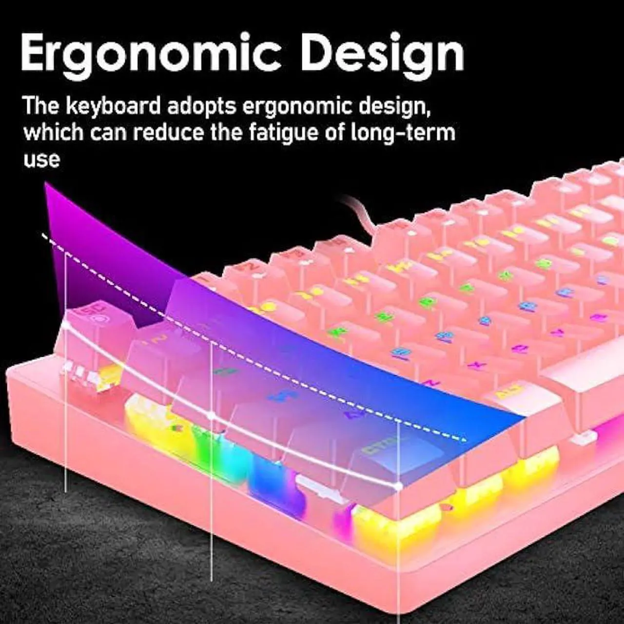 Alt view image 7 of 7 - FELICON Mechanical Gaming Keyboard 87 Keys Compact Tenkeyless Rainbow LED Backlit Illuminate Wired Computer Keyboard with Blue Switches and Mouse Pad for Windows PC Gamers