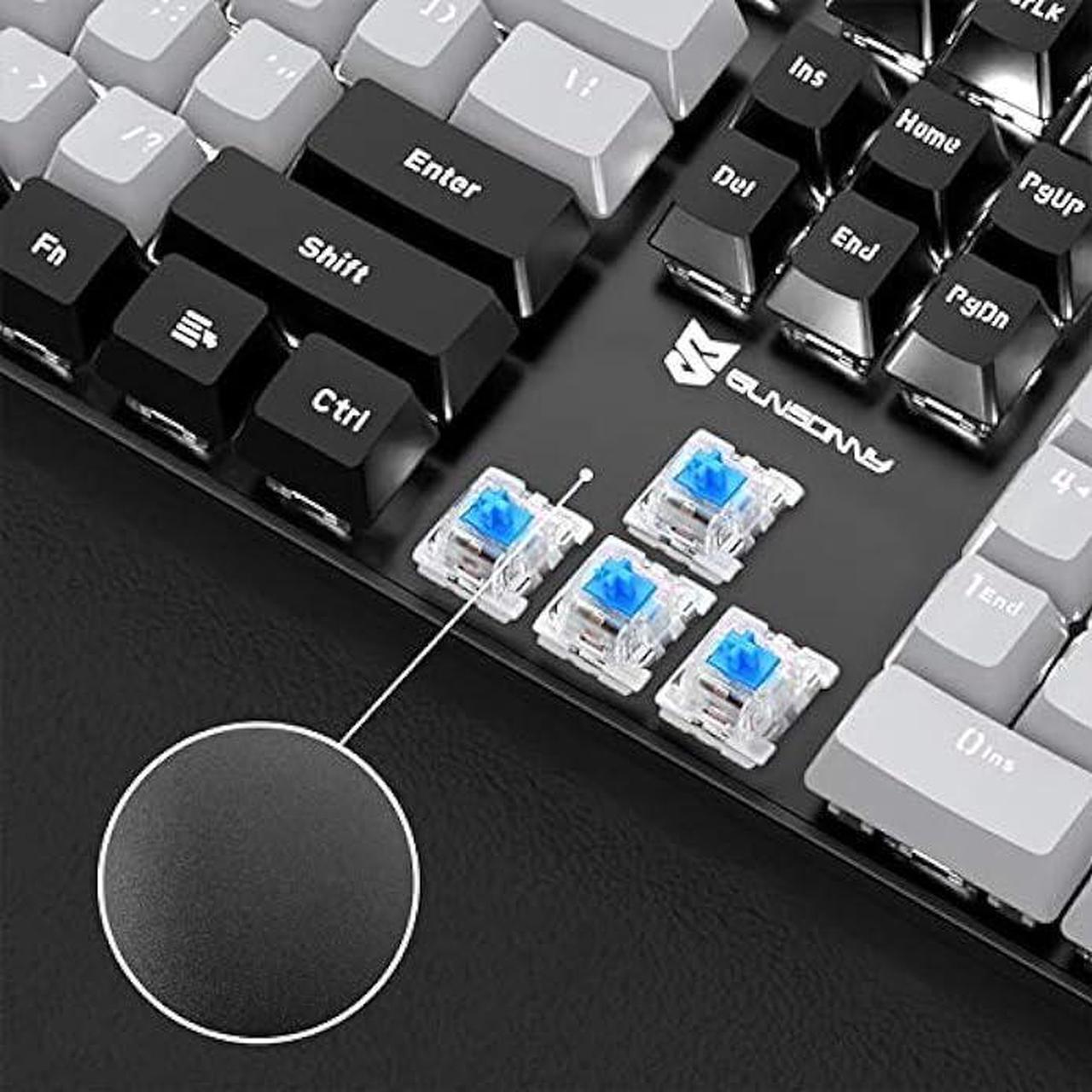 Alt view image 5 of 5 - Qisan Mechanical Gaming Keyboard Full Size 104 Keys US Layout Wired Blue Switch Backlit Keyboard with Black & Grey Color
