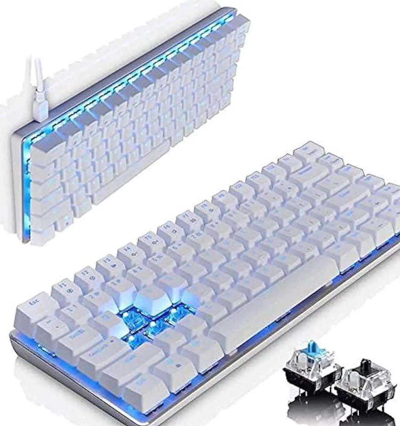Alt view image 4 of 6 - LexonElec Wired Gaming Keyboard AK33 Blue LED Backlit 82 Keys USB Mechanical Pro Gamer Keypad for Office Typists Playing Games (Black Switch,White)