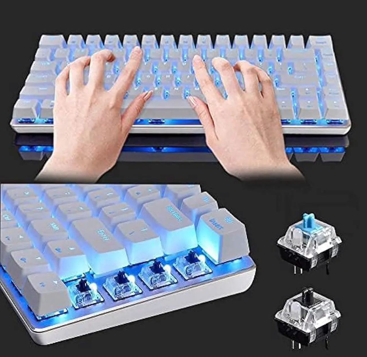 Alt view image 5 of 6 - LexonElec Wired Gaming Keyboard AK33 Blue LED Backlit 82 Keys USB Mechanical Pro Gamer Keypad for Office Typists Playing Games (Black Switch,White)