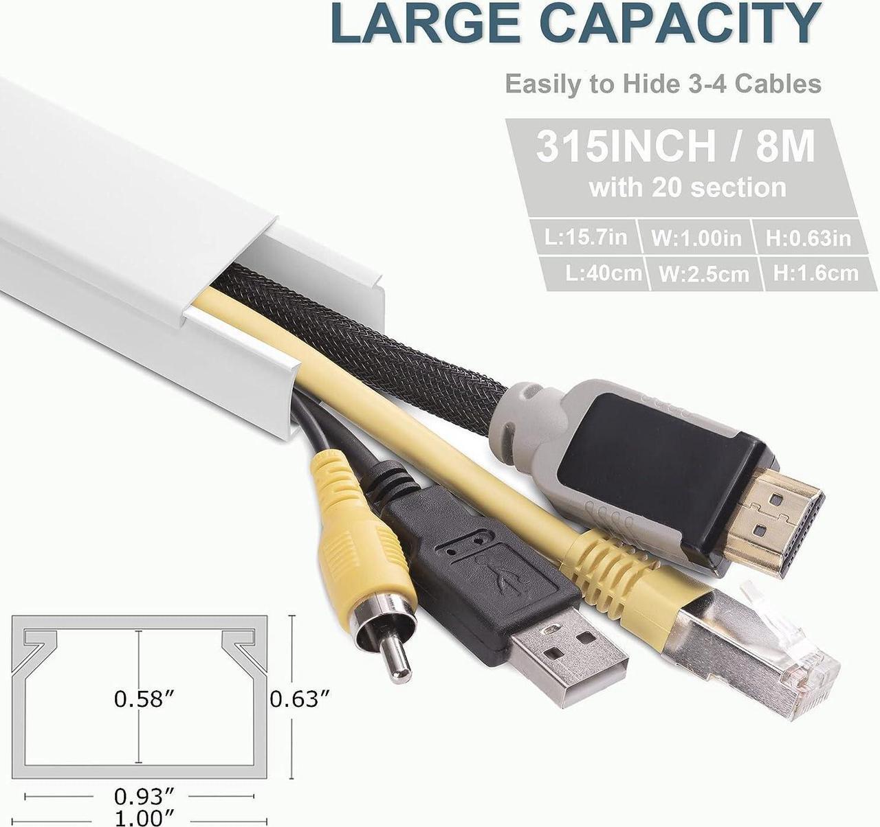 Alt view image 2 of 7 - Cord Hider, Wire Cover, Cord Covers Wall Mounted TV, Cable Hider, 315 in Paintable White Raceway Kit, Electrical Cords Concealer, Cable Management, Hide Cords Wall, Wire Molding, Adhesive Channel
