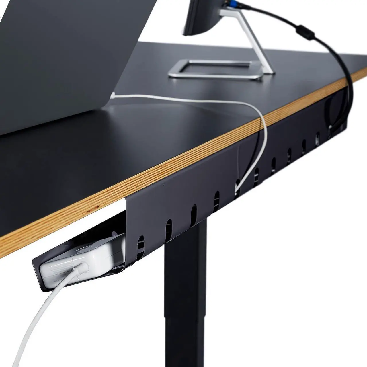 Main image of PAMO Cable Management Under Desk for Easy mounting Under-Table I Set of 3 - with 10X Cable Ties I Desk Organizer for Office/Home Office Table Thoughtful Cable Tray Holder, Black