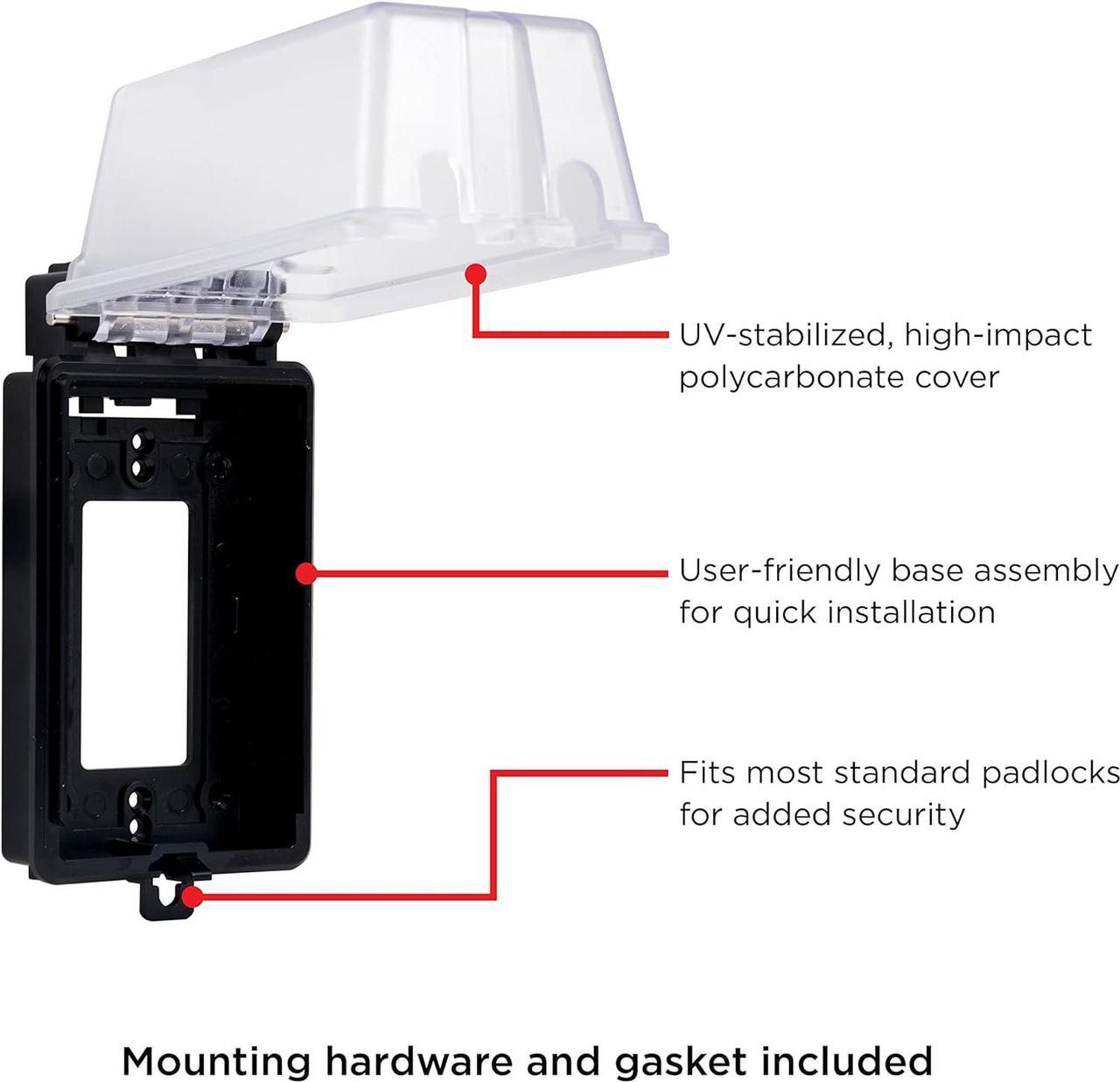 Alt view image 2 of 7 - UltraPro, Black, Outdoor Electrical Outlet Cover, Single Gang, Weatherproof Enclosure, Rated for Wet Locations, 49204
