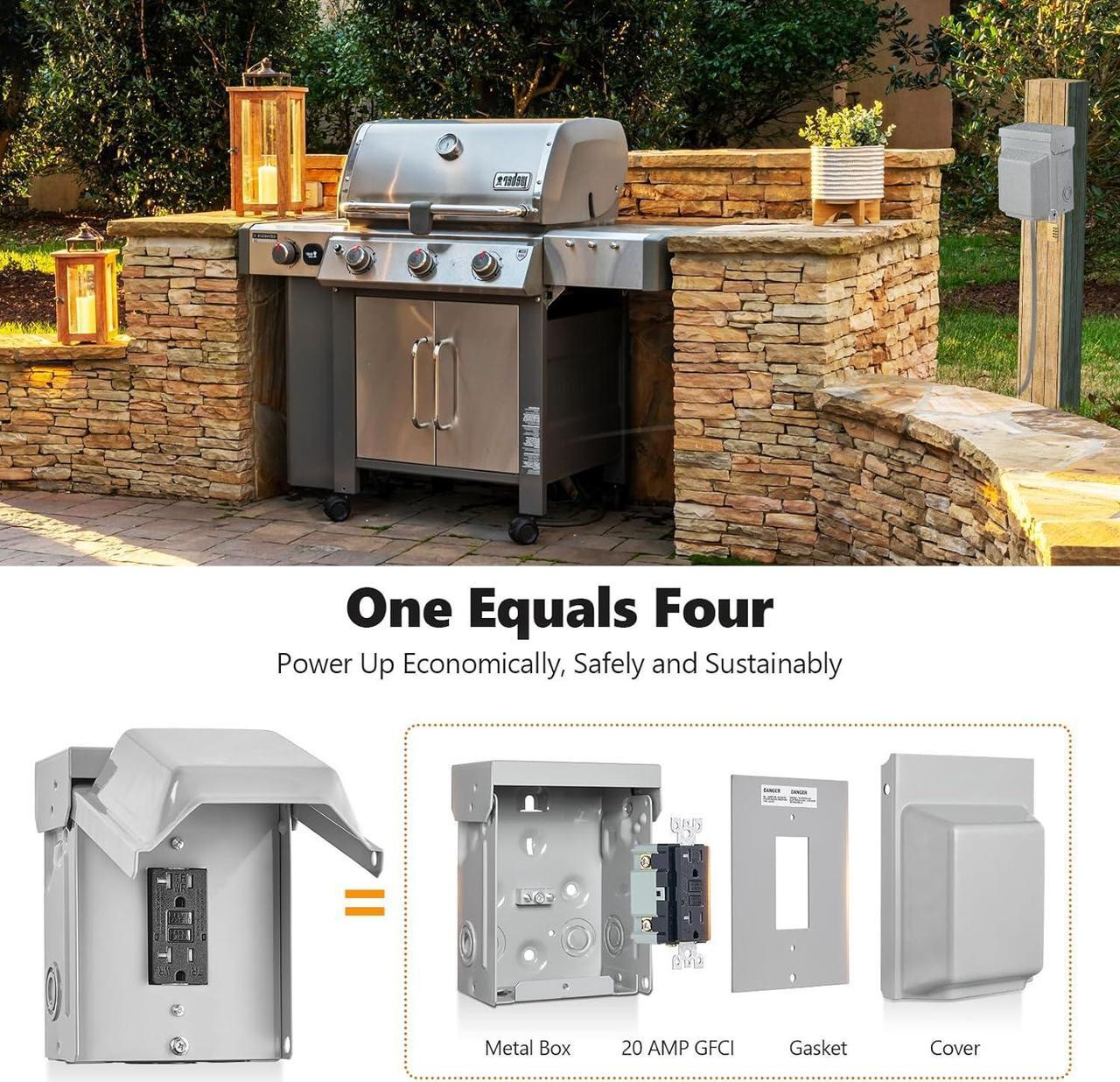 Alt view image 7 of 7 - SURAIELEC Outdoor Outlet Box, 20 AMP WRTR GFCI Receptacle, Rainproof 3R Enclosure, Weatherproof All Metal Electrical Outlet Cover, Power Plug for Outdoor Decorations, Patio Lights, ETL Listed