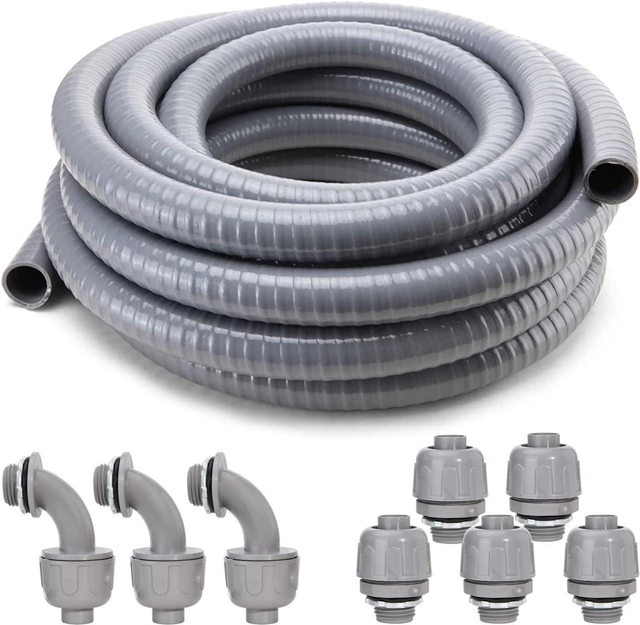 Main image of DWALE Liquid-Tight Conduit and Connector Kit,Flexible Non Metallic Liquid Tight Electrical Conduit,1inch25ft Electrical Conduit Kit,with5 Straight and3 Angle Fittings Included,1 in. Dia (25FT)
