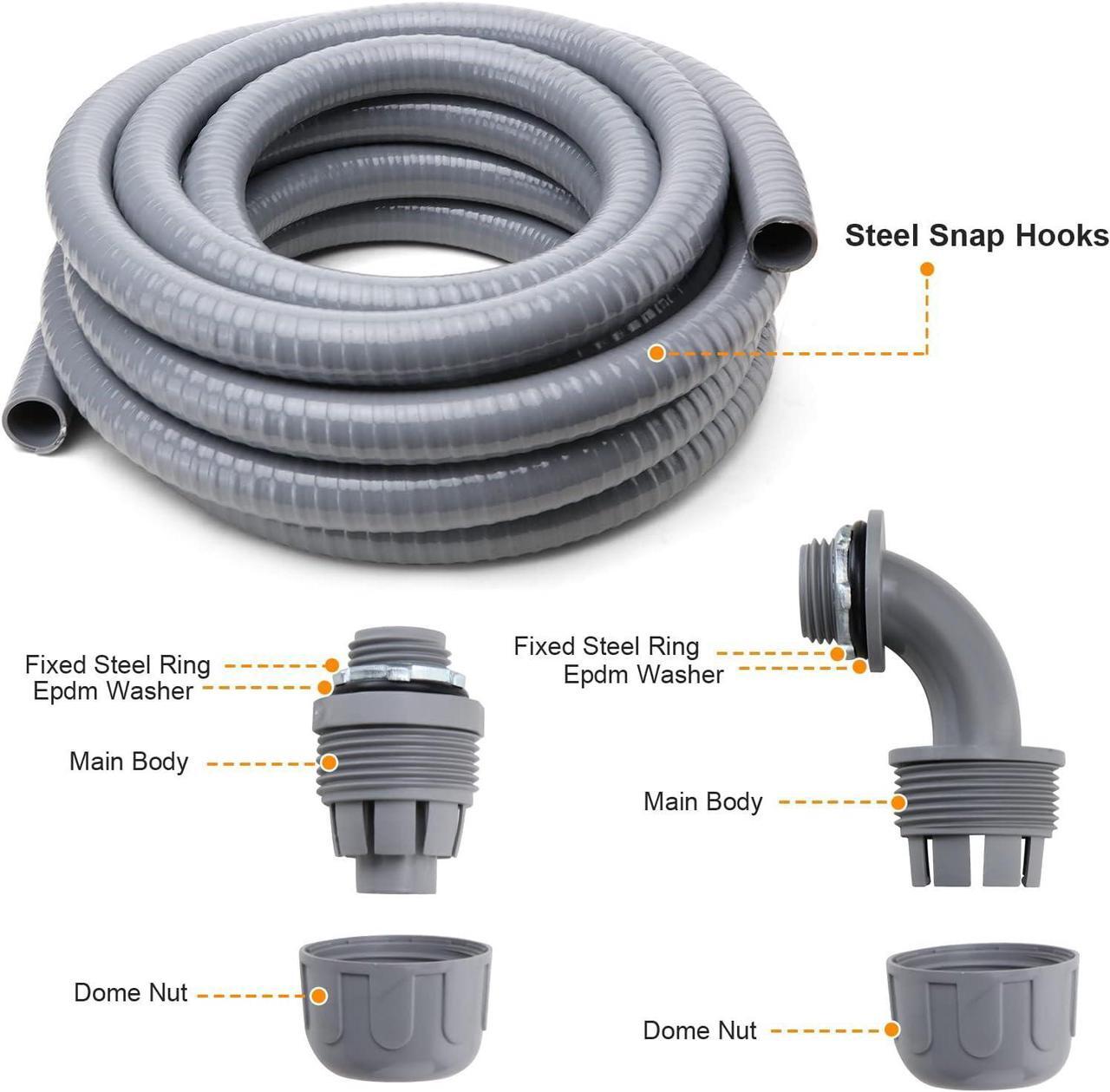 Alt view image 4 of 6 - DWALE Liquid-Tight Conduit and Connector Kit,Flexible Non Metallic Liquid Tight Electrical Conduit,1inch25ft Electrical Conduit Kit,with5 Straight and3 Angle Fittings Included,1 in. Dia (25FT)