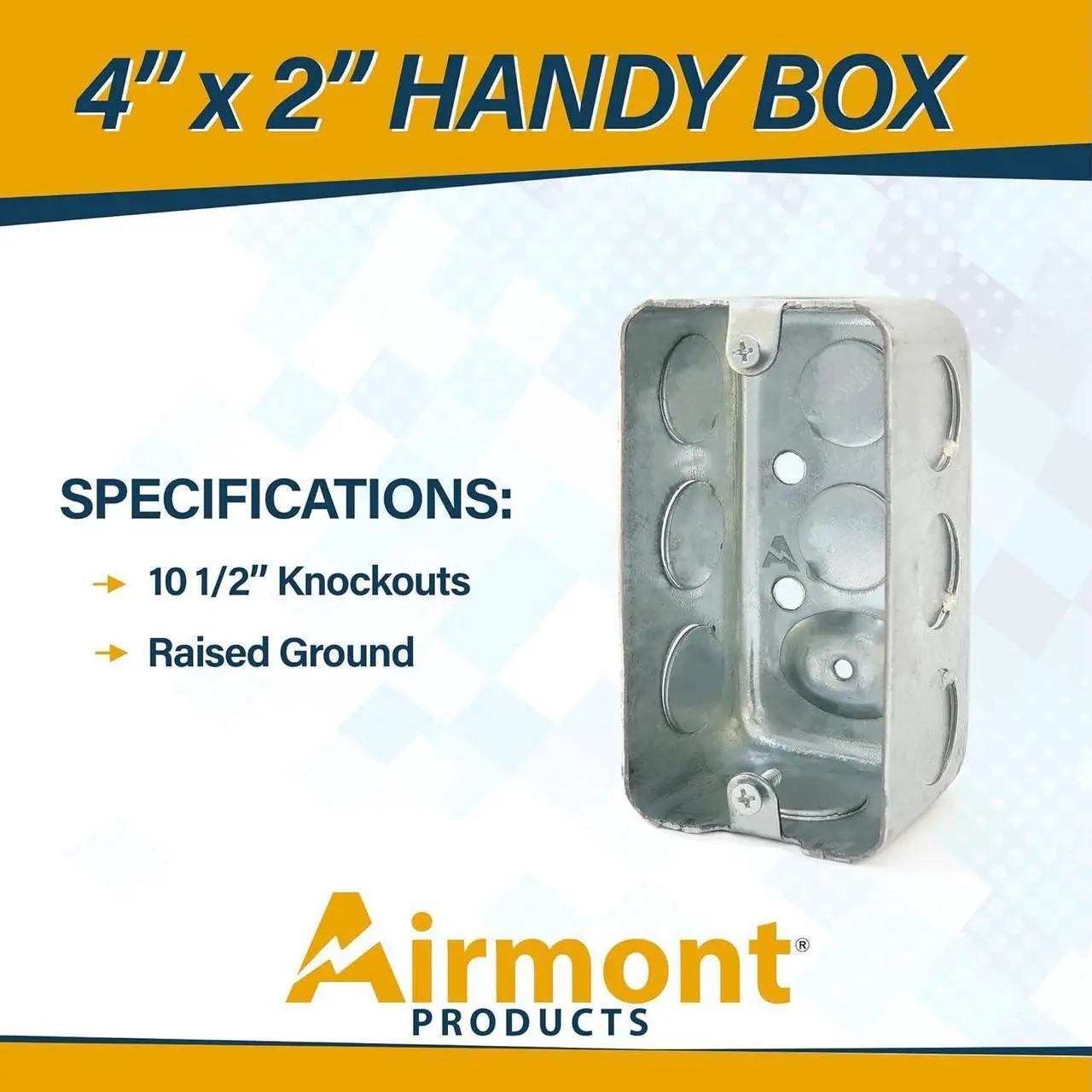 Alt view image 2 of 5 - (Pack of 4) 4x2 Inch Utility Size Single Gang Electrical Box, Handy Box, Ten 1/2 Inch Knockouts, Raised Ground, 13 Cu. in. Capacity, 1-7/8" Deep, Galvanized Steel, Drawn Construction, Outlet Box,