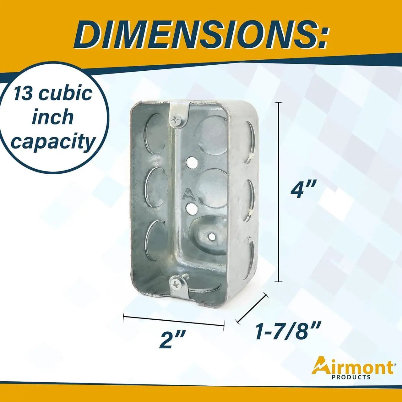 Alt view image 4 of 5 - (Pack of 4) 4x2 Inch Utility Size Single Gang Electrical Box, Handy Box, Ten 1/2 Inch Knockouts, Raised Ground, 13 Cu. in. Capacity, 1-7/8" Deep, Galvanized Steel, Drawn Construction, Outlet Box,