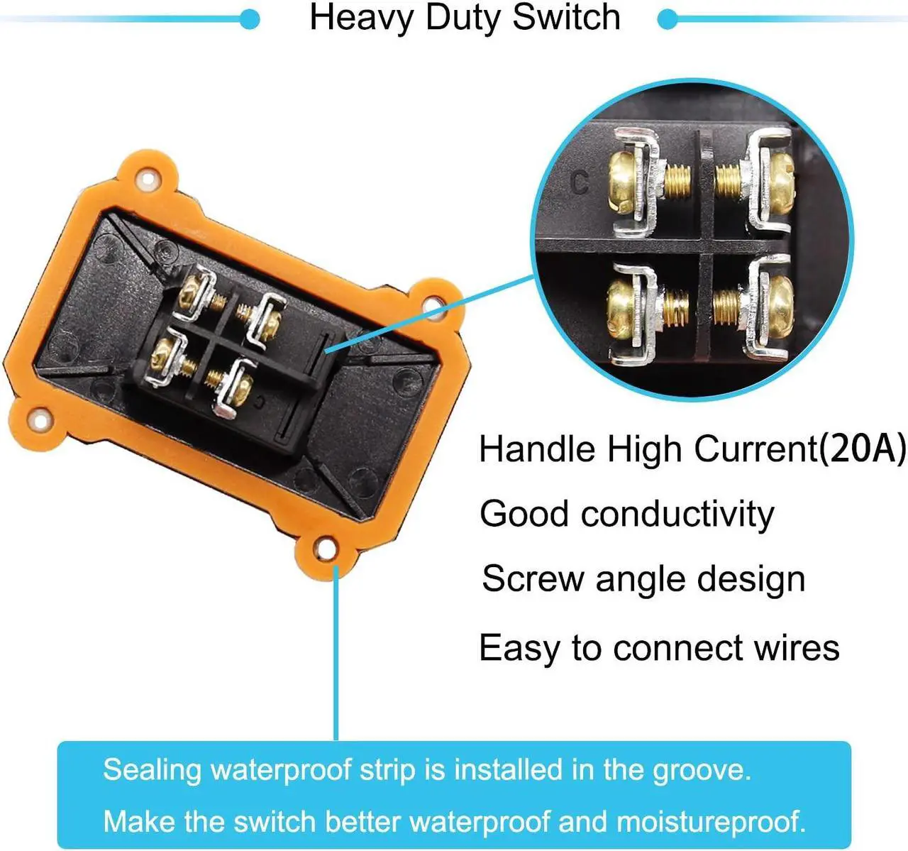 Alt view image 4 of 6 - IP67 Waterproof Inline Cord Switch 16A/250V 20A/125V AC DPST 4Pin 2 Position On Off Outdoor Toggle Switch with Red Light Rocker Button,Two-Side Entry & Exit Line