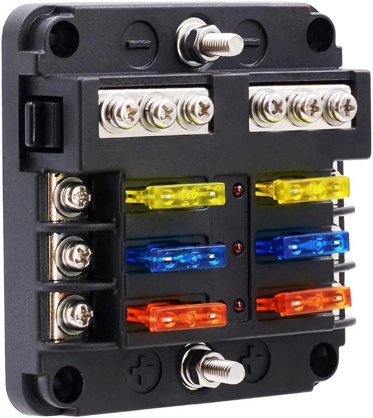 Main image of BlueFire 6 Way Blade Fuse Box Fuse Box Holder Standard Circuit Fuse Holder Box Block with LED Light Indication & Protection Cover for Car Boat Marine Trike Car Truck Vehicle SUV Yacht RV