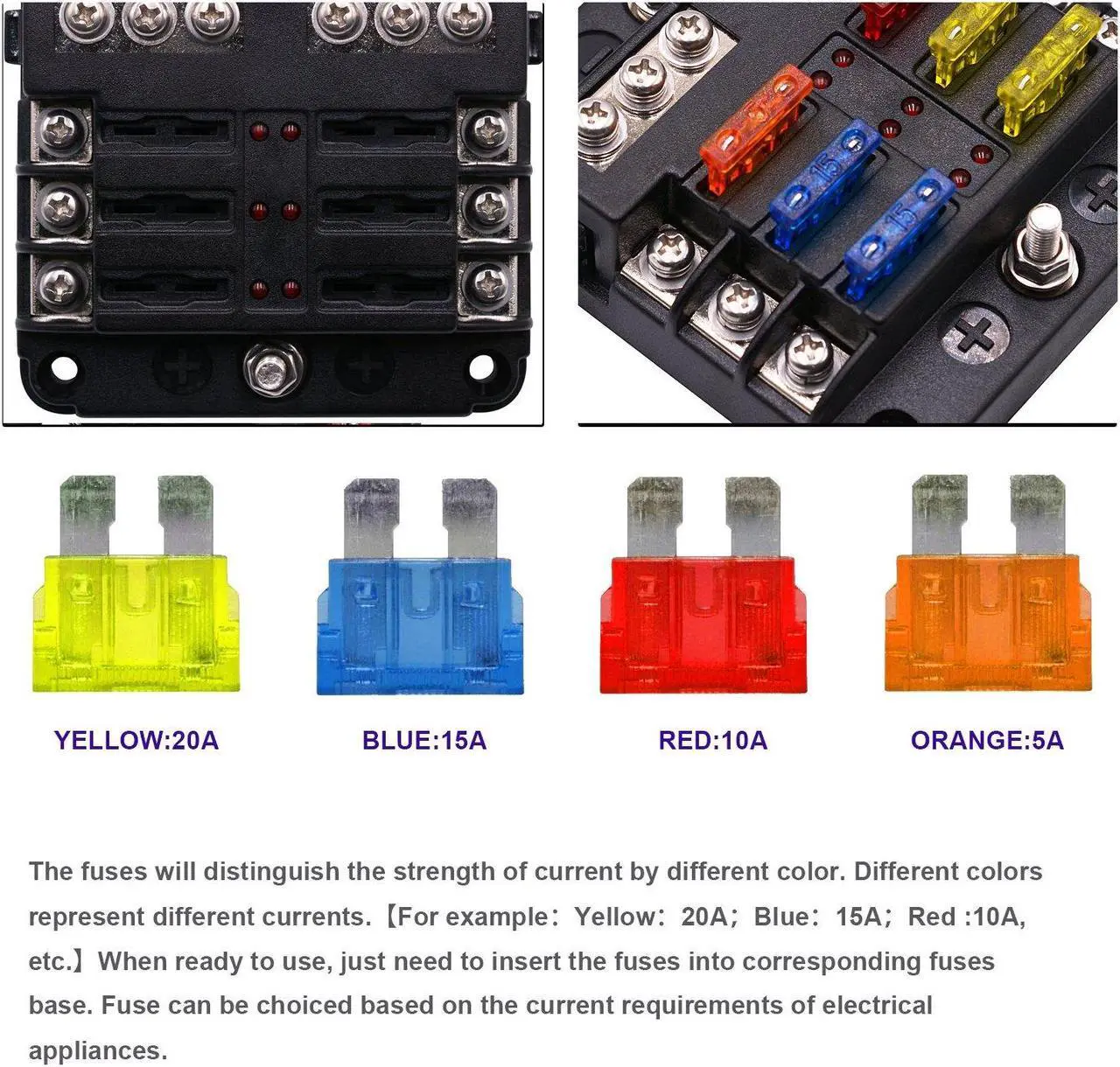Alt view image 3 of 7 - BlueFire 6 Way Blade Fuse Box Fuse Box Holder Standard Circuit Fuse Holder Box Block with LED Light Indication & Protection Cover for Car Boat Marine Trike Car Truck Vehicle SUV Yacht RV