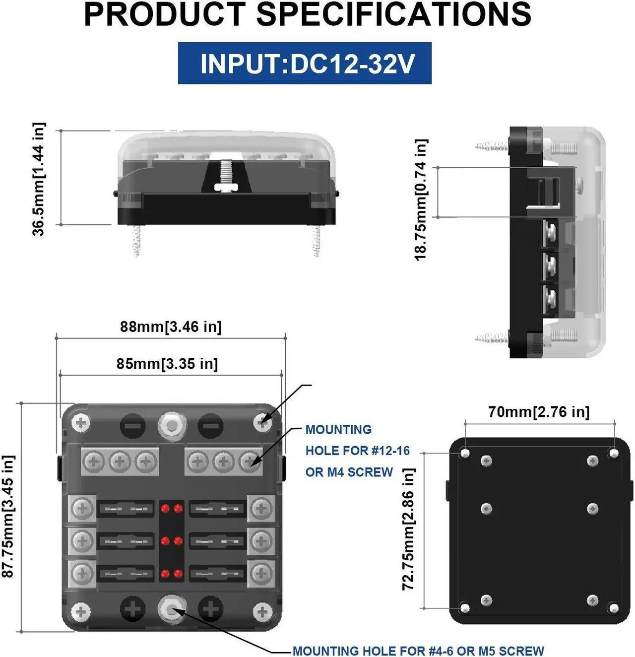 Alt view image 5 of 7 - BlueFire 6 Way Blade Fuse Box Fuse Box Holder Standard Circuit Fuse Holder Box Block with LED Light Indication & Protection Cover for Car Boat Marine Trike Car Truck Vehicle SUV Yacht RV