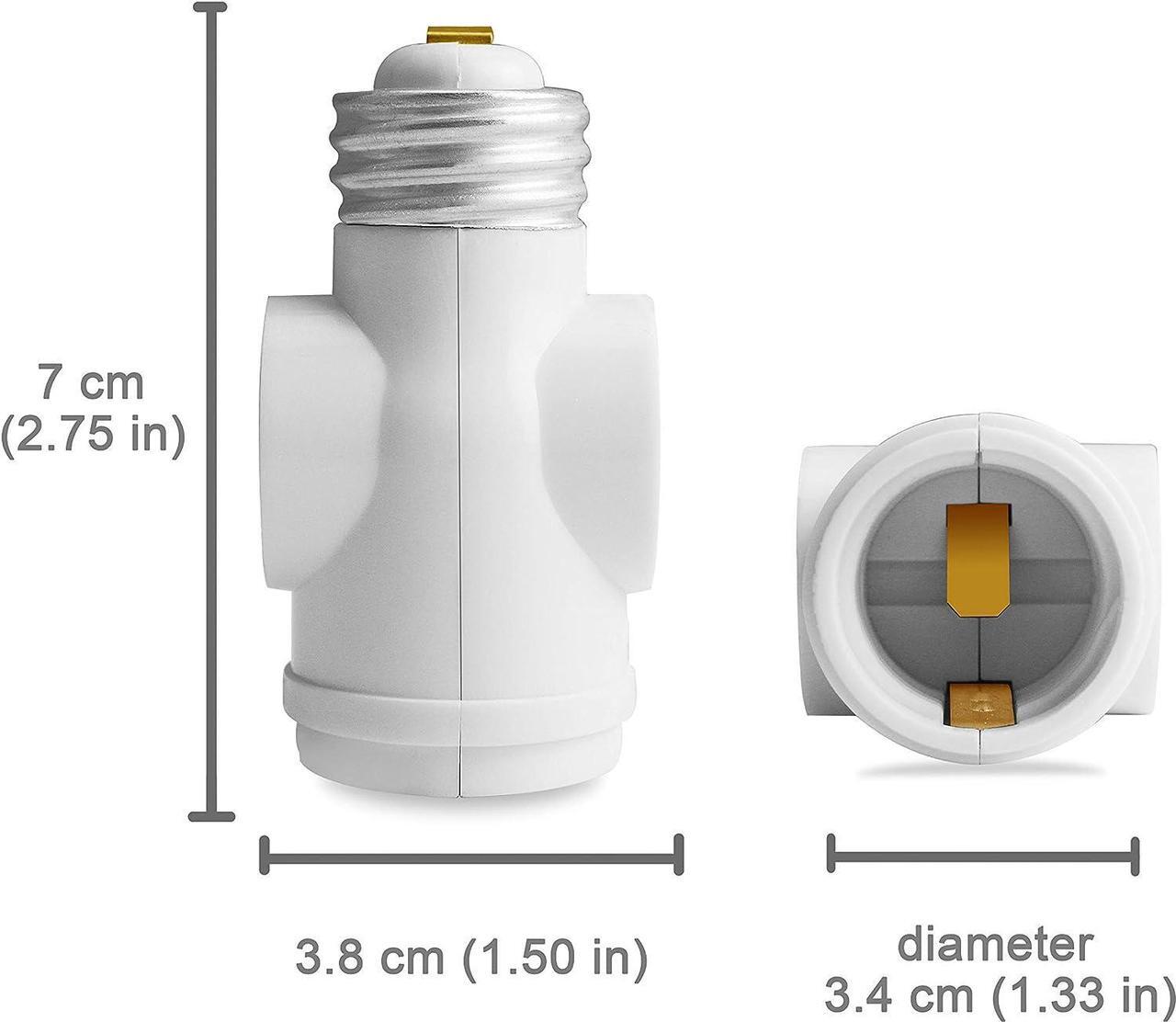 Main image of 2 Outlet Light Socket to Plug Adapter, Electrical Screw in Light Bulb Socket Outlet Adapter, Lamp Holder, Dual Polarized E26 ETL, White (4PACK)
