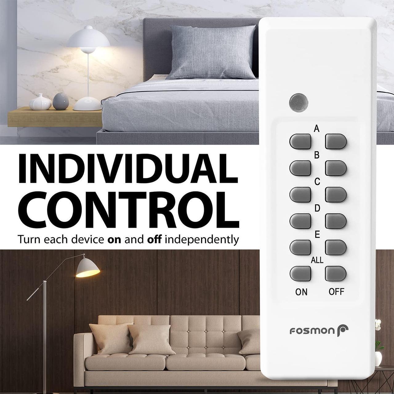 Alt view image 5 of 7 - Fosmon Wireless Remote Control Outlet Plug Indoor, Battery Operated On/Off Light Switch for Electrical Outlet, Fan, Christmas Tree, No Interference, 15A/1875W, No Wiring & Expandable- 5 Pack