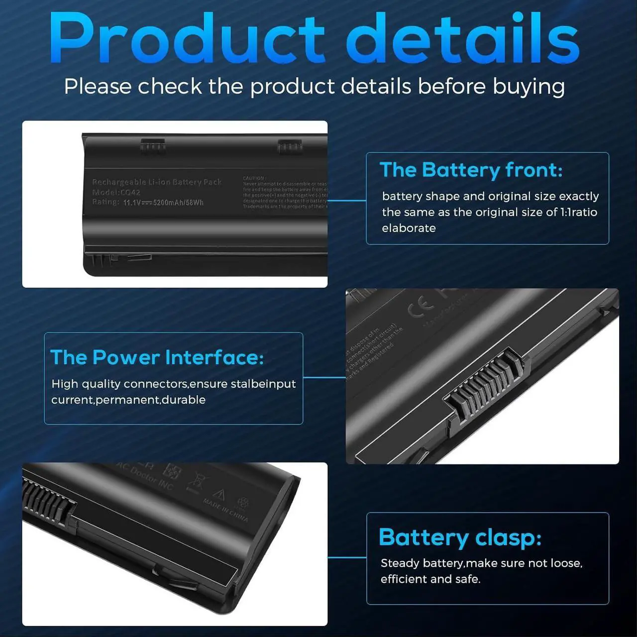 Alt view image 3 of 7 - TREE.NB Replacement Battery for HP Spare 593553-001, HP Compaq Presario CQ32 CQ42 CQ43, HP Pavilion dm4 g4 g6 g7 DV3-4000 DV5-2000 DV6-3000 DV7-6000, COMPAQ 435 436, fits HP MU06 (5200mAh)