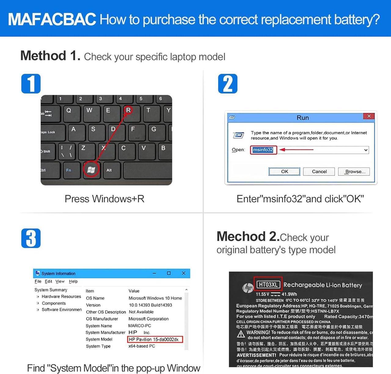 Alt view image 4 of 7 - MAFACBAC HT03XL L11119-855 Laptop Battery: Replacement for HP Pavilion 15-DA0002DX 15-CS3073CL 15-DY1023DX 14M-DH1003DX 14-DF0023CL 14 15 17 Notebook Li-ion Battery