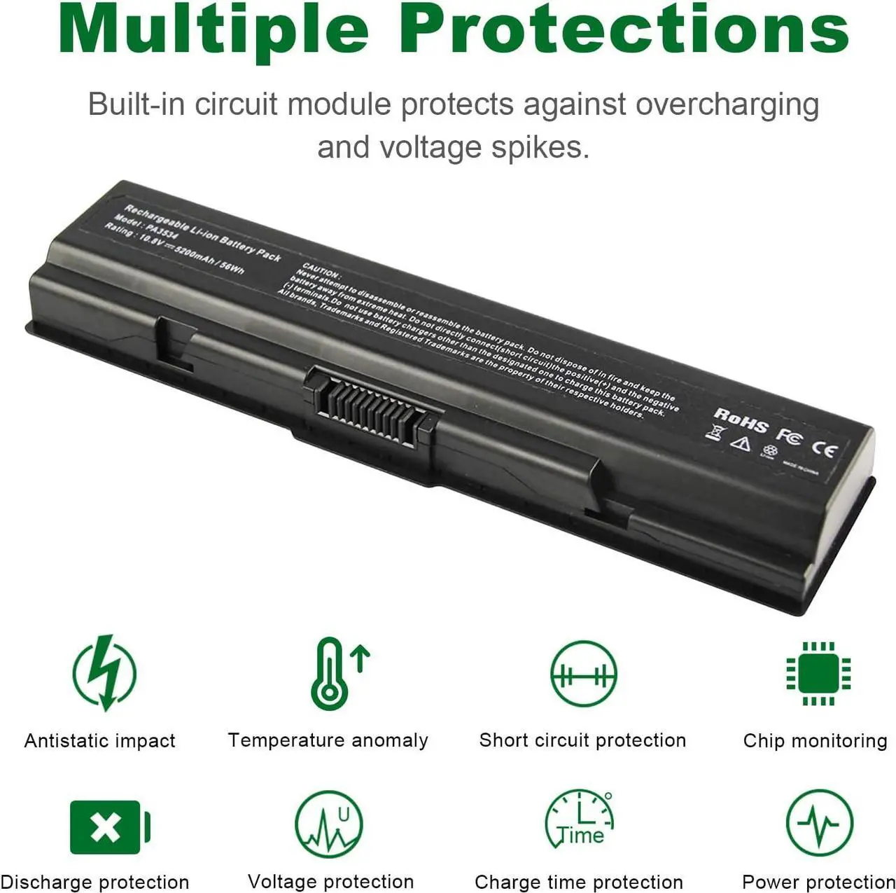 Alt view image 4 of 7 - PA3534U-1BRS Battery for Toshiba PA3534U-1BAS PA3534U-1BRM PA3533U-1BRS PA3533U-1BAS PA3535U-1BRS PA3535U-1BAS PA3682U-1BRS PA3727-1BAS PA3727U-1BRS A200 A210 A300 A350 A355 L300 L305 L450 L500 L505
