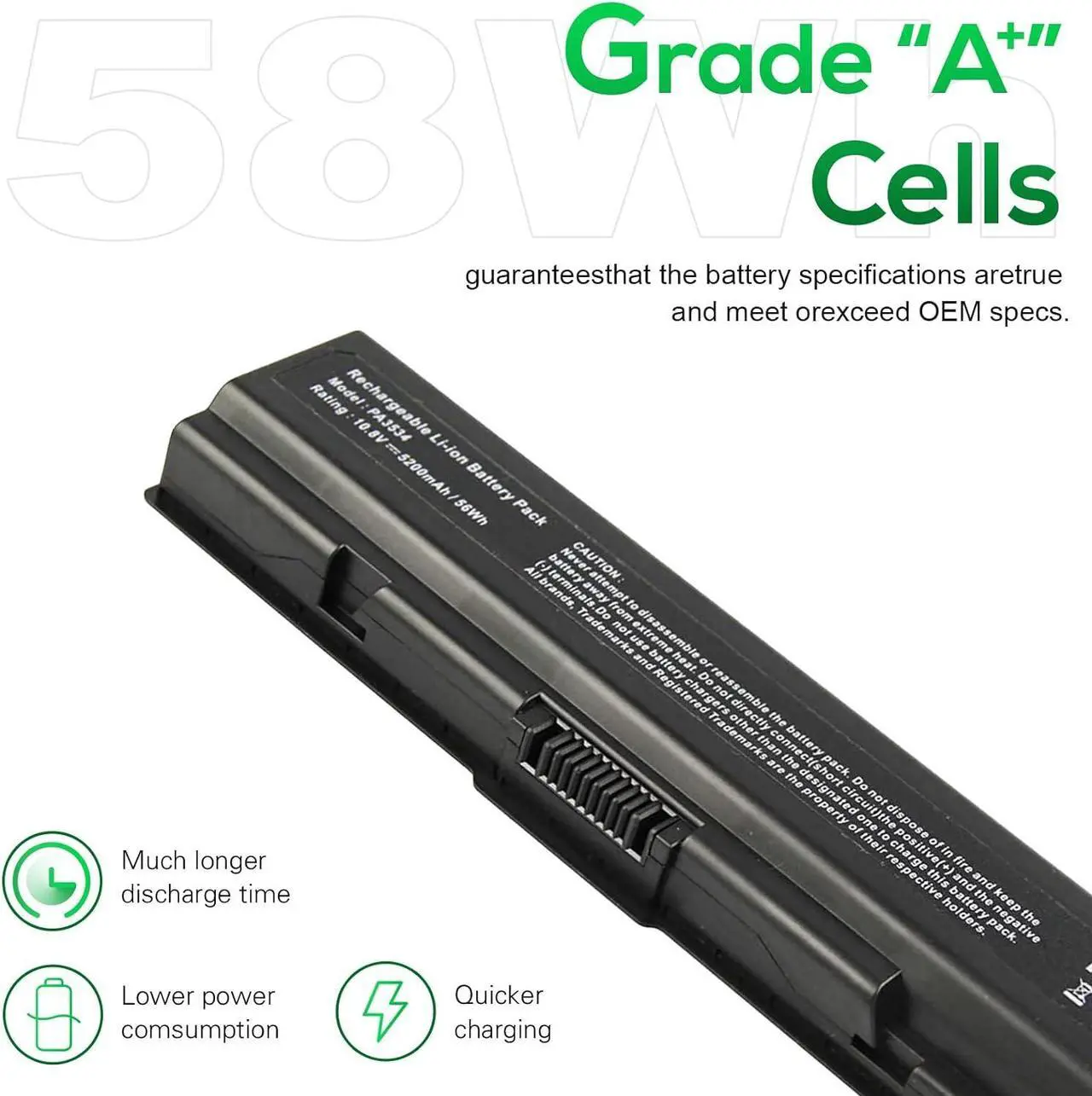 Alt view image 5 of 7 - PA3534U-1BRS Battery for Toshiba PA3534U-1BAS PA3534U-1BRM PA3533U-1BRS PA3533U-1BAS PA3535U-1BRS PA3535U-1BAS PA3682U-1BRS PA3727-1BAS PA3727U-1BRS A200 A210 A300 A350 A355 L300 L305 L450 L500 L505