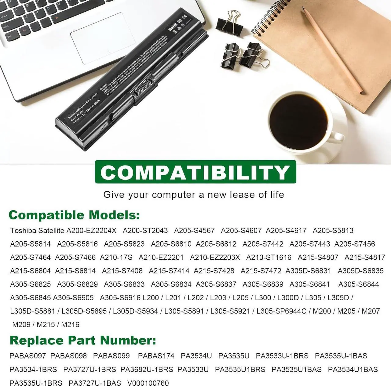 Alt view image 6 of 7 - PA3534U-1BRS Battery for Toshiba PA3534U-1BAS PA3534U-1BRM PA3533U-1BRS PA3533U-1BAS PA3535U-1BRS PA3535U-1BAS PA3682U-1BRS PA3727-1BAS PA3727U-1BRS A200 A210 A300 A350 A355 L300 L305 L450 L500 L505