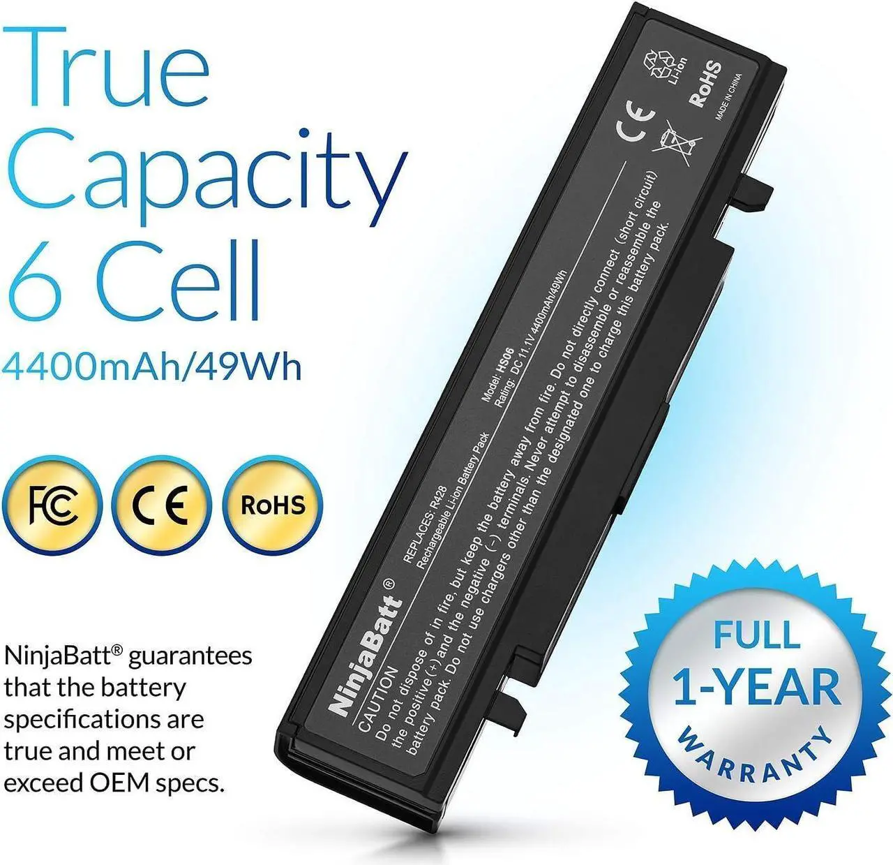 Alt view image 3 of 7 - NinjaBatt Battery for Samsung AA-PB9NC6B AA-PB9NS6B AA-PB9MC6B NP300E5A R540 RV510 RV511 NP305V5A AA-PB9NS6W NP300V5A Q430 RC512 RV515 NP355V5C R530 - Black - High Performance [6 Cells/4400mAh]