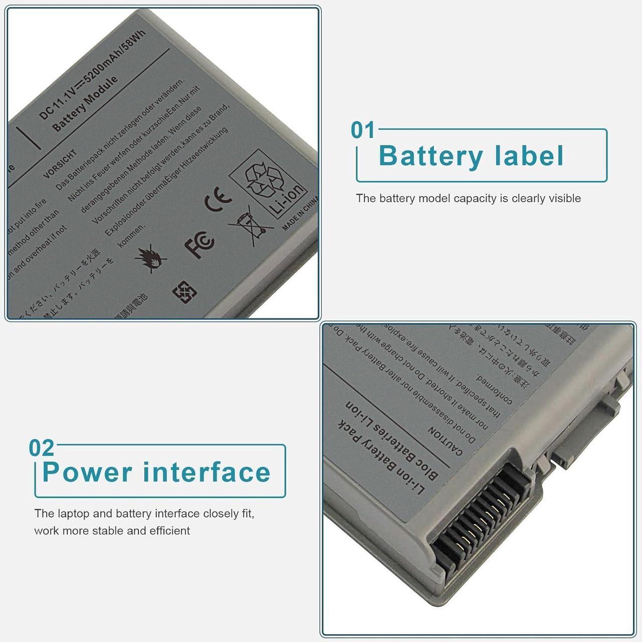 Alt view image 3 of 7 - Fancy Buying Latitude D600 Laptop Battery for Dell Latitude D505 D610 D520 D500 D510 D530 / 600M, fits P/N C1295 6Y270 3R305-12 Months Warranty (6 Cells 11.1V 5200mAh)