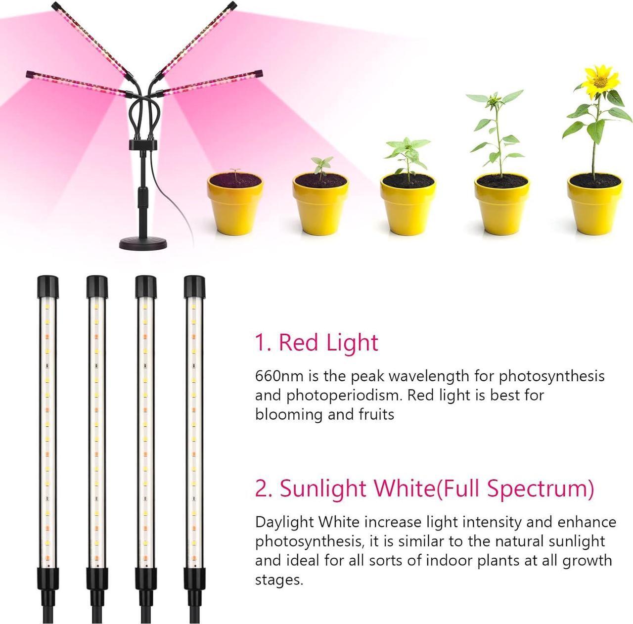Alt view image 2 of 7 - Grow Lights for Indoor Plants, Four Head LED Grow Light with Full Spectrum & Red White Spectrum for Indoor Plant Growing Lamp, Adjustable Gooseneck, Suitable for Plant(Four-head plant light)