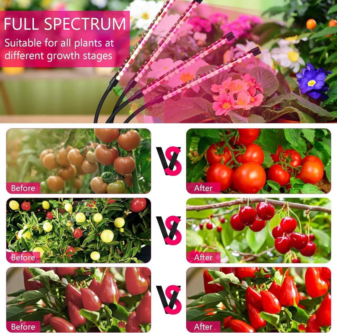 Alt view image 4 of 7 - Grow Lights for Indoor Plants, Four Head LED Grow Light with Full Spectrum & Red White Spectrum for Indoor Plant Growing Lamp, Adjustable Gooseneck, Suitable for Plant(Four-head plant light)