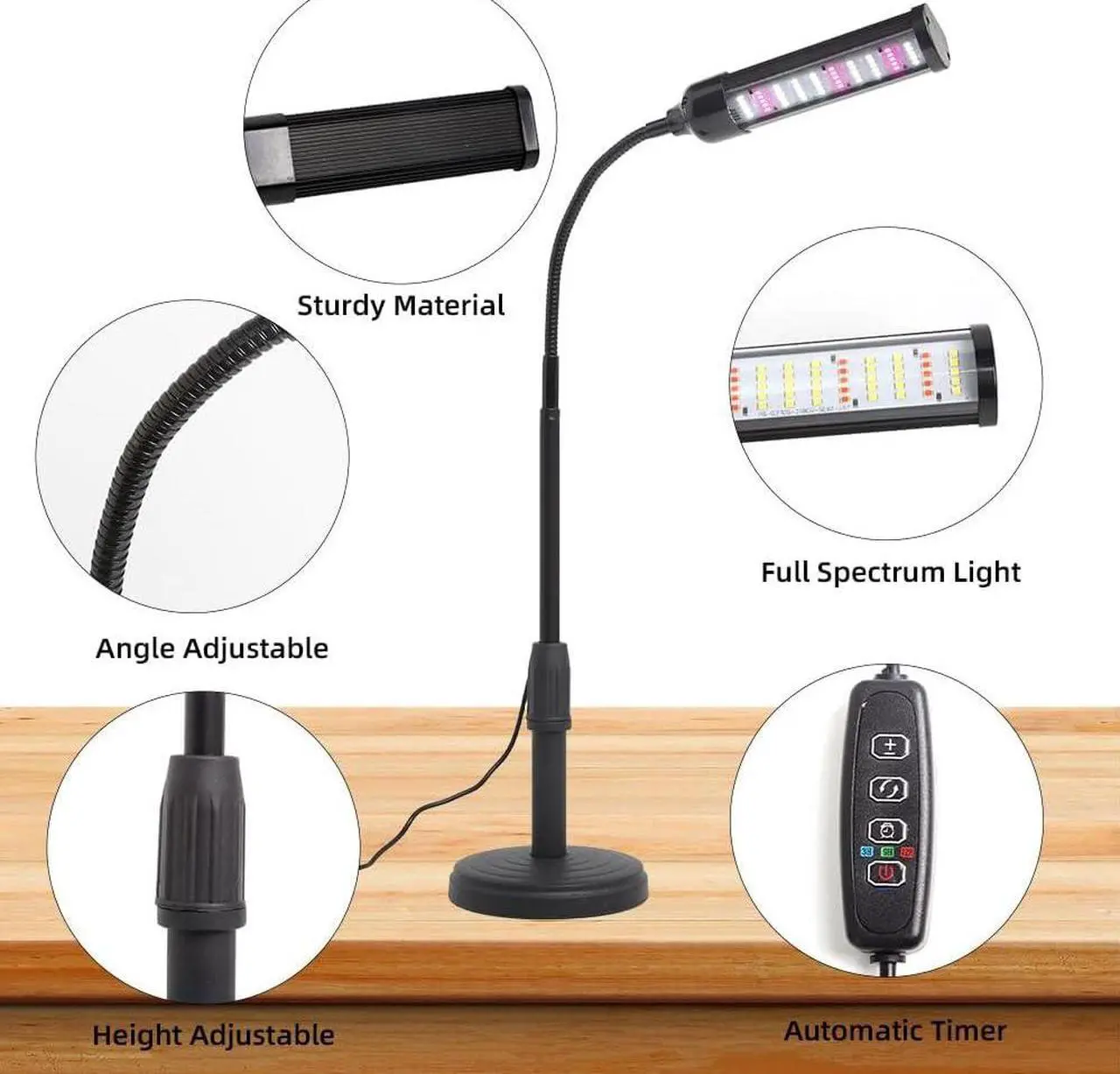 Alt view image 2 of 6 - CANAGROW LED Plant Grow Lights for Indoor Plants, Full Spectrum Small Desk Plant Light 6500K White Gooseneck Growing Lamps for Seedlings Succulents House Plants, Auto On/Off Timer & 10 Dimmable Level