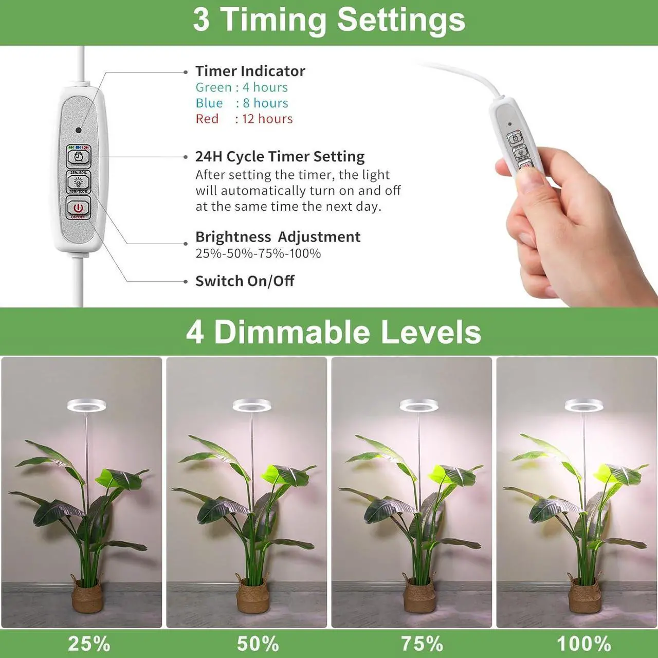 Alt view image 5 of 7 - LBW Plant Grow Light, 72 LEDs Full Spectrum Grow Lights for Indoor Plants, 56in Large Grow Lamp with 4/8/12H Auto Timer & 4 Dimmable Brightness, Height Adjustable, Ideal for Tall Plants