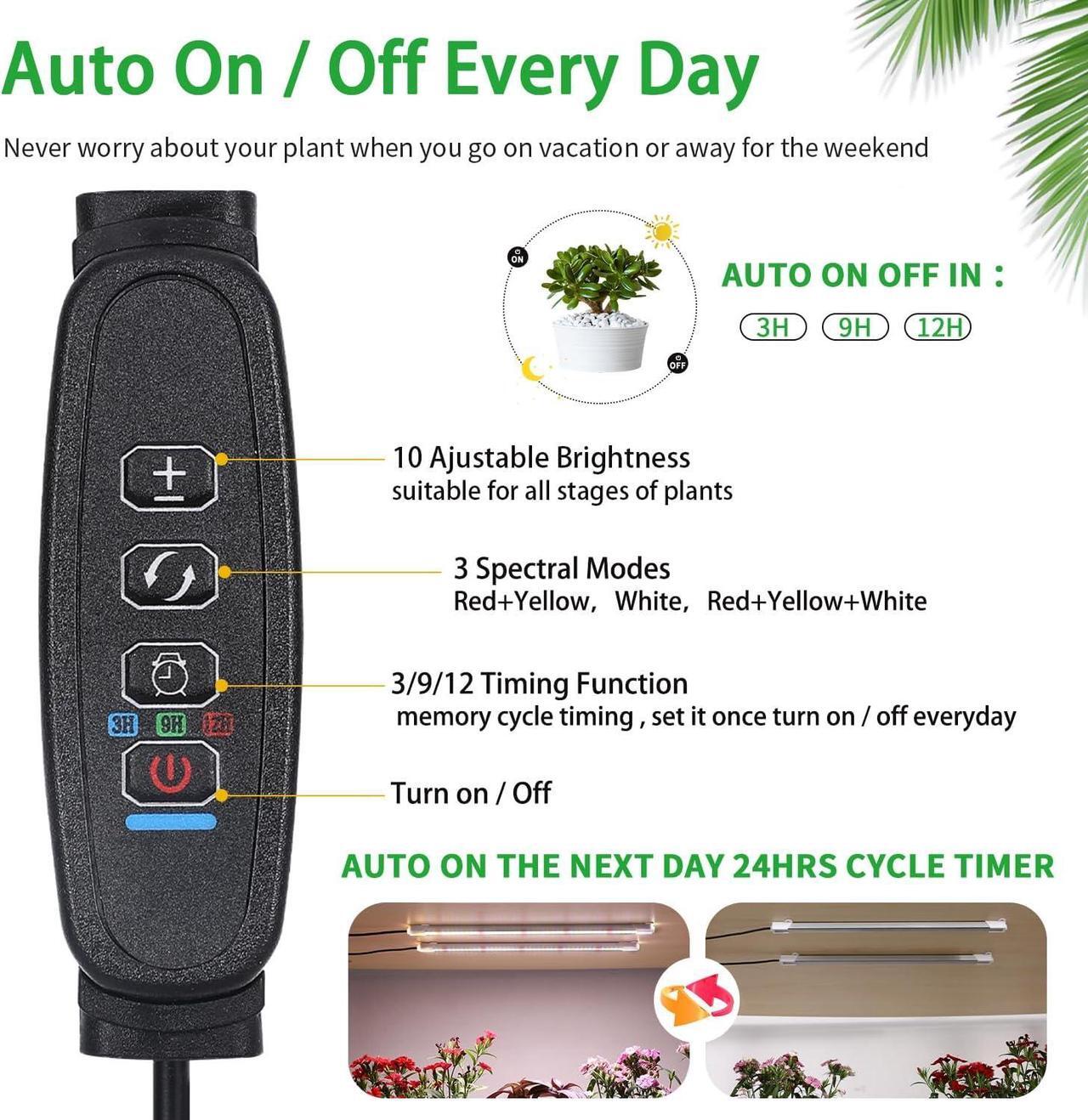 Alt view image 2 of 7 - Two Strip Growing Lamp for Indoor Plants, Red & 3000K & 6000K Full Spectrum LED Grow Light Strips with Auto ON/Off 3/9/12H Timer,10 Dimmable Levels for Green House Succulent (13 in)